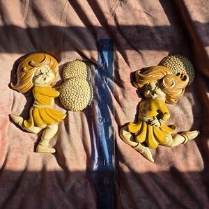 Vintage SEXTON Cheerleaders Metal Wall Plaques Set of 2